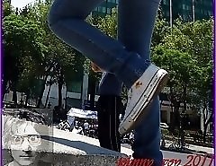 Street teen girls in tight jeans