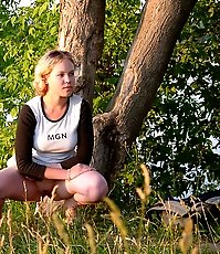 Spying on blonde teen peeing near river