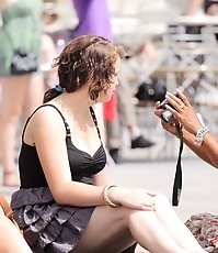 Cute teenie. Up the skirt, she has white panty.
