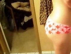 Doll sliding hand in pink panties and shooting all on cam