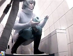 Three sexy girls peeing in front of perverted voyeur
