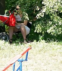 Legs stretched on spy upskirt cam