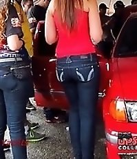Fat butted gals show ultra low jeans