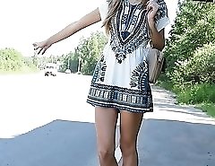 Girl in short skirt caught in street