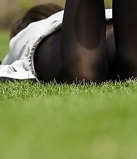 Amateur upskirt pics. Sexy babe in black pantyhose