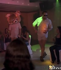 Dark haired slutsucks stripper cock