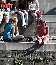 Busty chick voyeured in public. Up skirt sitting