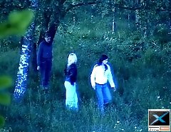 Slim sexy beauties take a quick piss in the forest