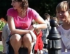 Spy upskirt shots of sitting babes