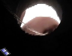 Girl in cute panties squats to piss in a cesspool