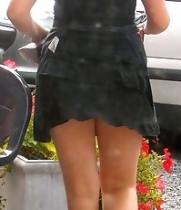 Hottie in black flashed. Panties up skirt