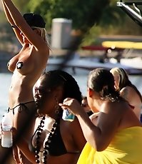 Topless bikini babes with hot tits