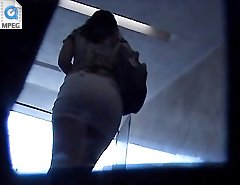 Slim brunette back upskirts