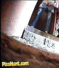 Two sexy girls peeing in front of perverted voyeur