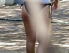 Bikini thong hiding between booties