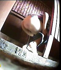 Two babes pissing in a spycammed park toilet