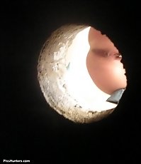 Meaty peeing pussy shot through a hole
