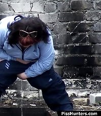 Brunette fatty takes a piss under spycam glance