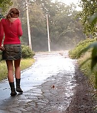 Wasted ho squats down to pee right on the street